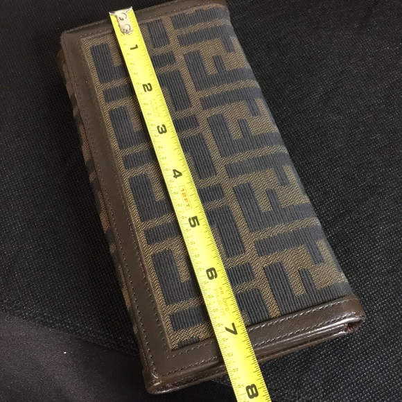 FENDI Zucca Navy Canvas and Brown Leather Snap Wallet 8 Credit Cards 4 Billfolds - Picture 14 of 16